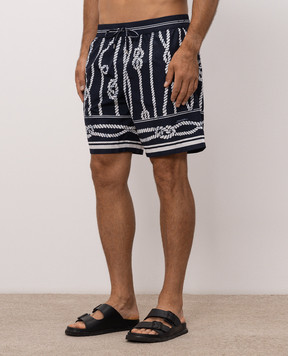 Dolce&Gabbana Navy blue swim shorts with branded print M4E45TFPSIW