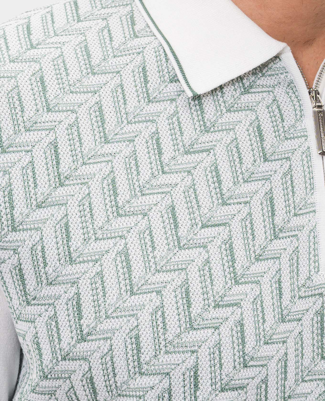 

White silk polo shirt with zipper pattern Stefano Ricci