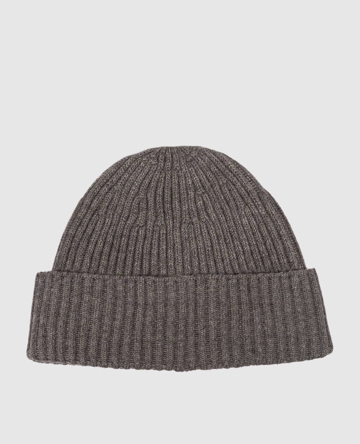 Grey ribbed cashmere hat