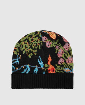 MANTERO 1902 Black wool hat with floral pattern 1350FJACQD00925