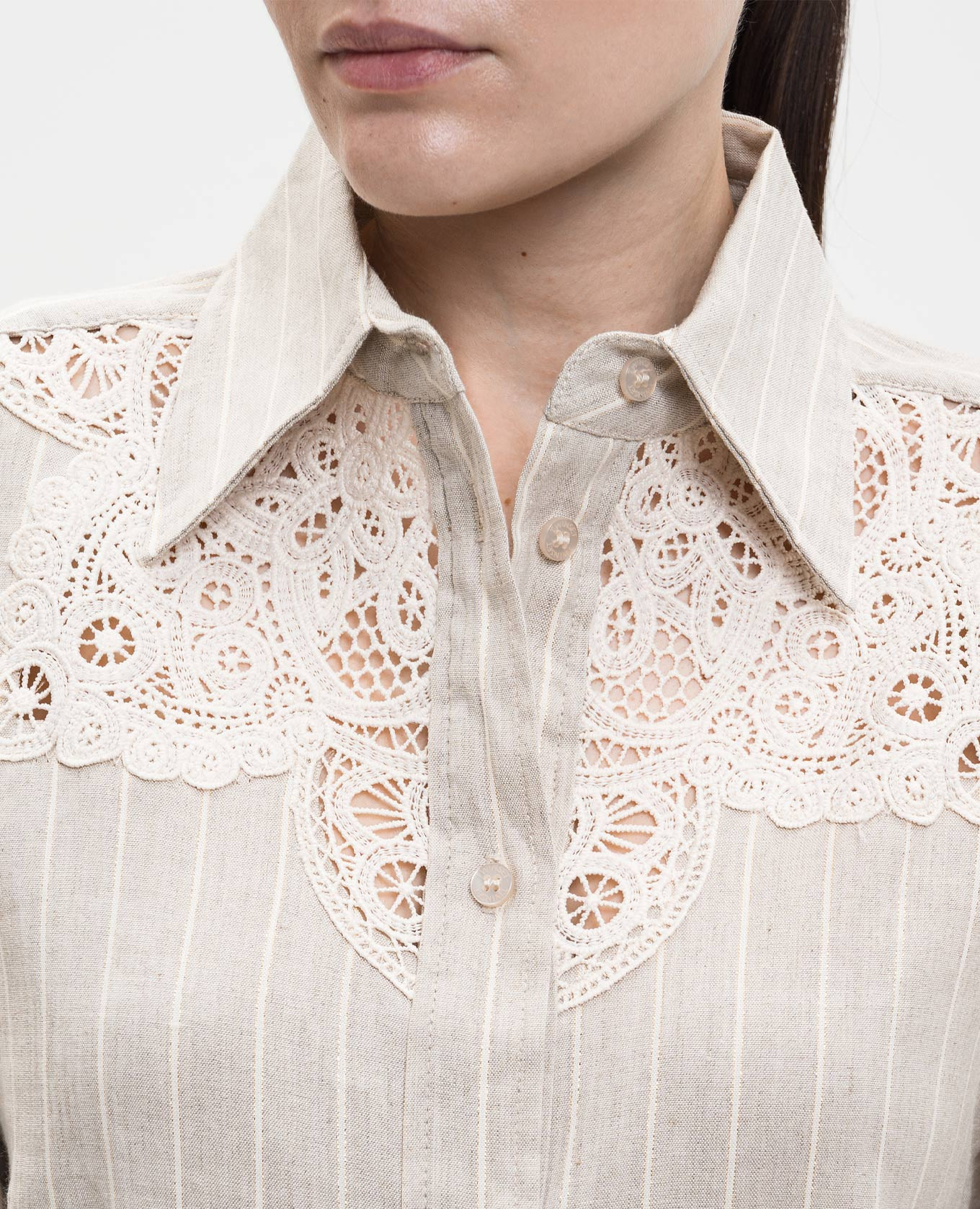 Beige striped linen shirt Twinset 5