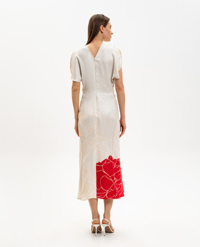 Victoria Beckham Bela beige midi dress with floral print 1126WDR005227S