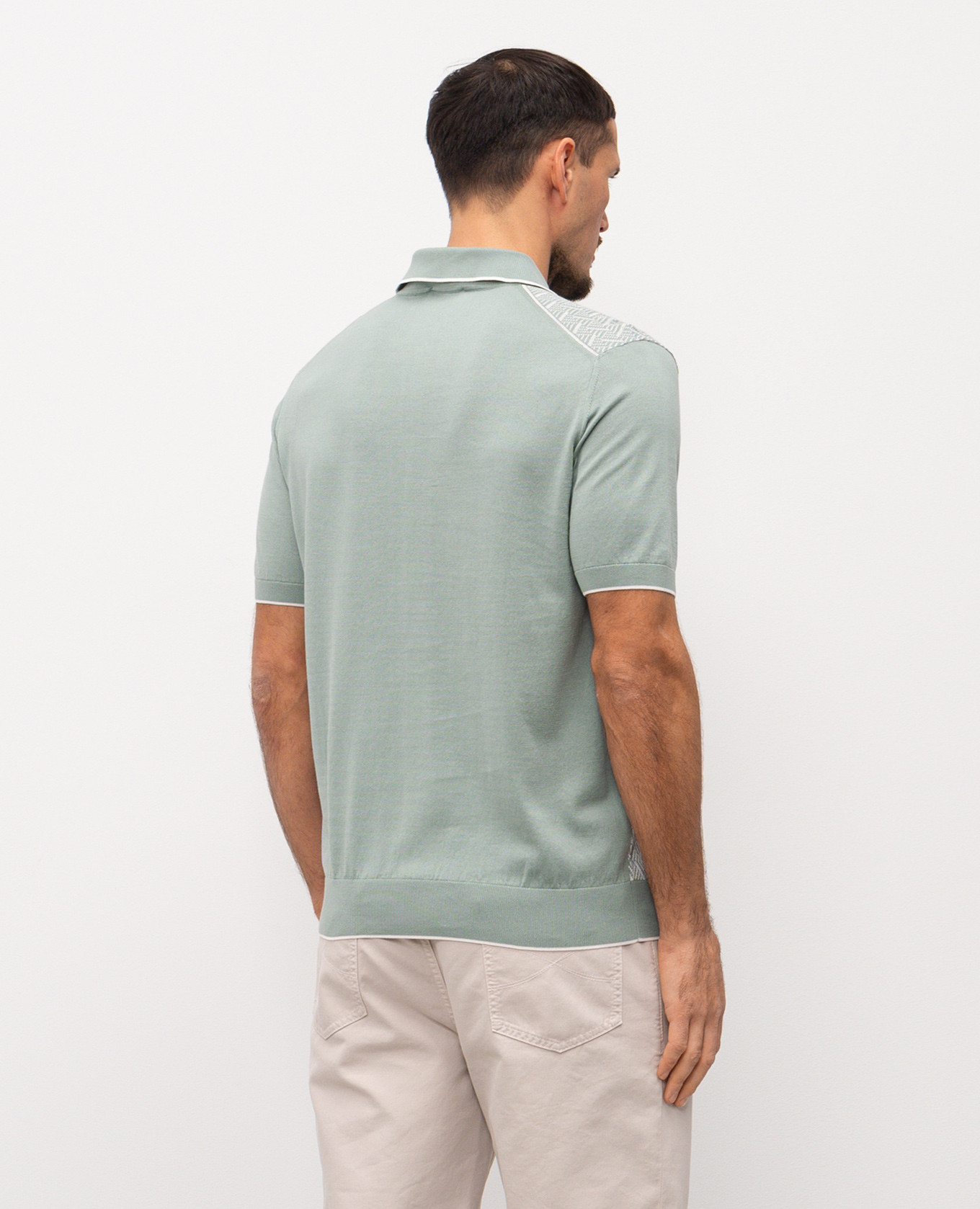 

Green polo shirt with patterned silk Stefano Ricci