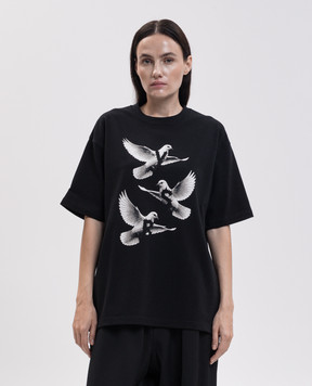 Y`S Yamamoto Black T-shirt with contrast print YWT45038