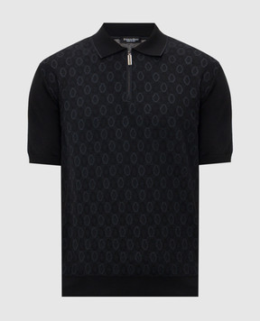Stefano Ricci Black polo shirt with patterned silk K414015P31F26166