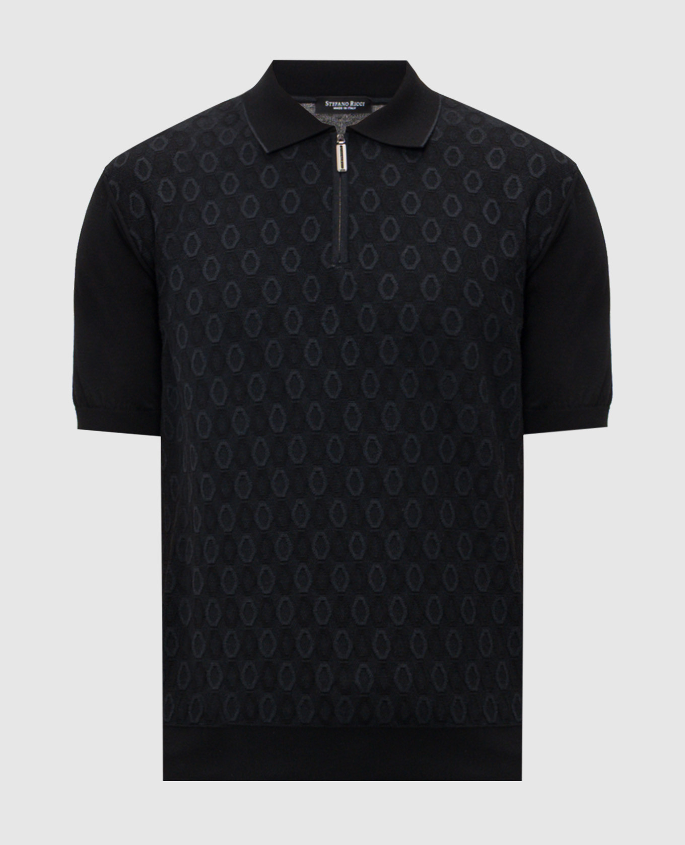 

Black polo shirt with patterned silk Stefano Ricci