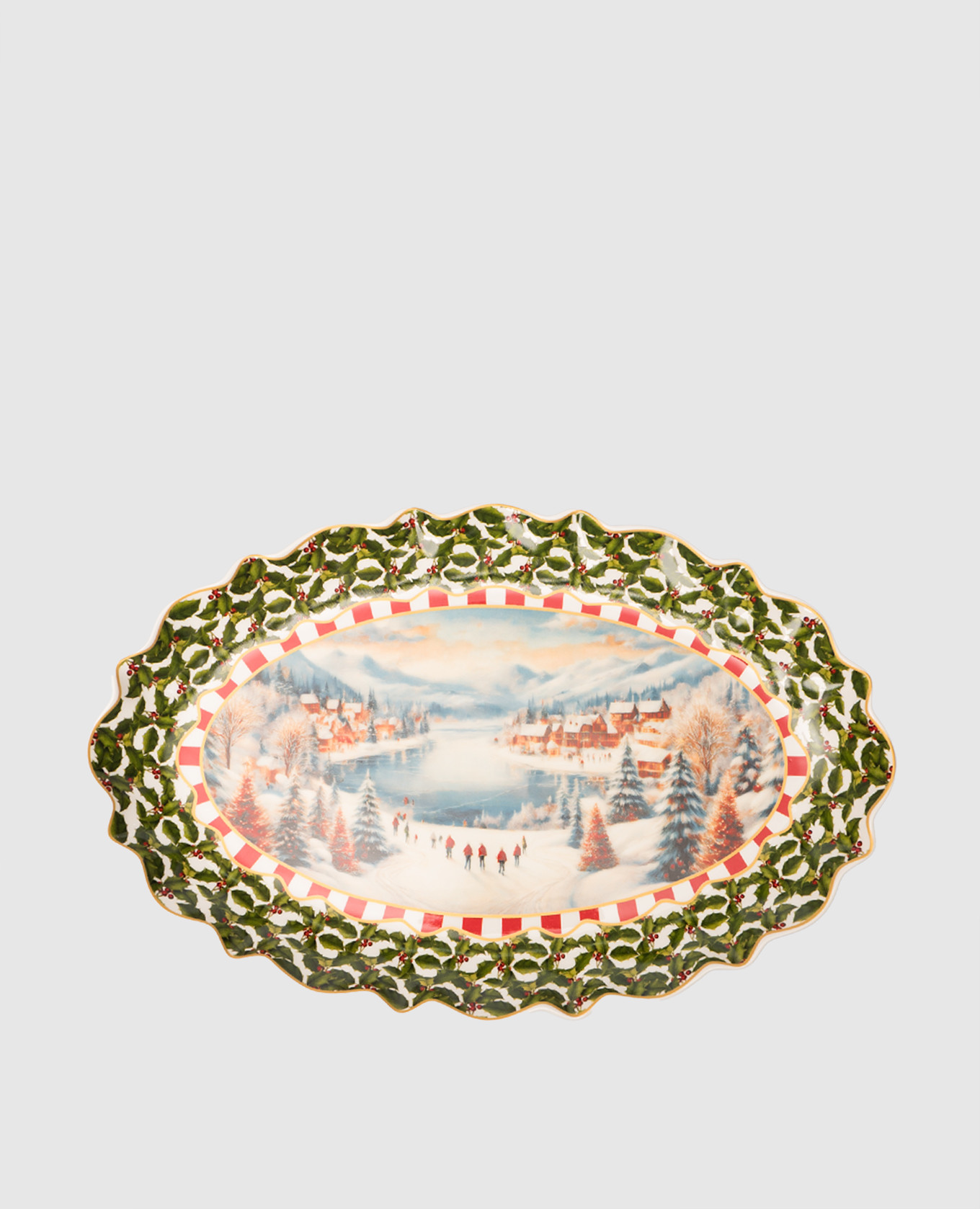 

White porcelain oval dish with Christmas print Palais Royal