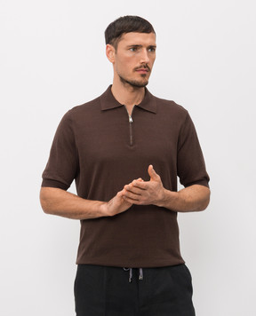 Cashmere&Whiskey Brown silk and linen polo shirt MU9892314520R