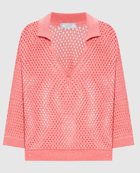 Peserico Pink openwork pullover with polo collar S99146F0509110