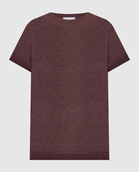 Brunello Cucinelli Burgundy cashmere and silk lurex t-shirt M41810000