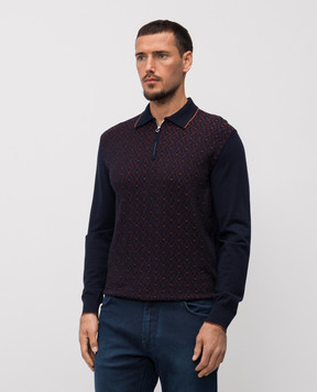 Stefano Ricci Blue wool and silk patterned polo shirt KE06010P30E25402