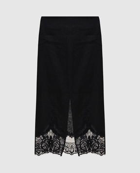 Twinset Black linen midi skirt with lace 261TT2185