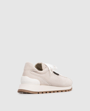 Brunello Cucinelli Gray suede sneakers with a monil chain MZSFG2110