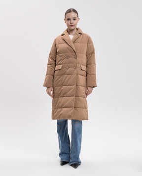 Twinset Brown double-breasted long jacket 262TP2640