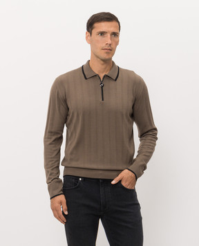Stefano Ricci Brown wool polo shirt with contrast piping K303024P30F26346