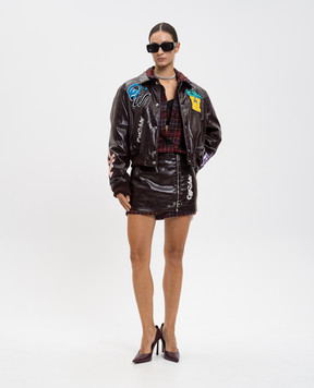 Off-White Burgundy glossy mini skirt with logo 2CU01GF25FAB001