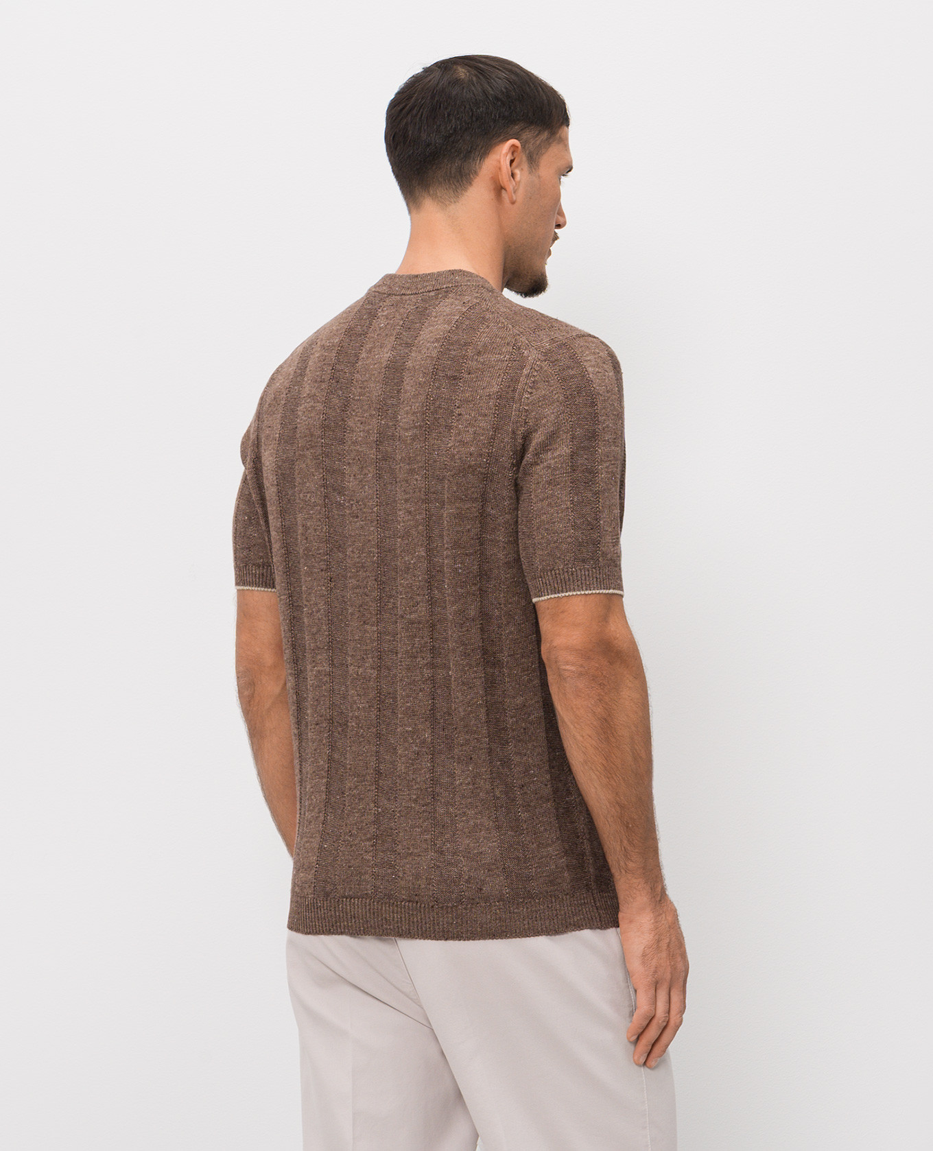 Brown knitted T-shirt with linen Brunello Cucinelli 4