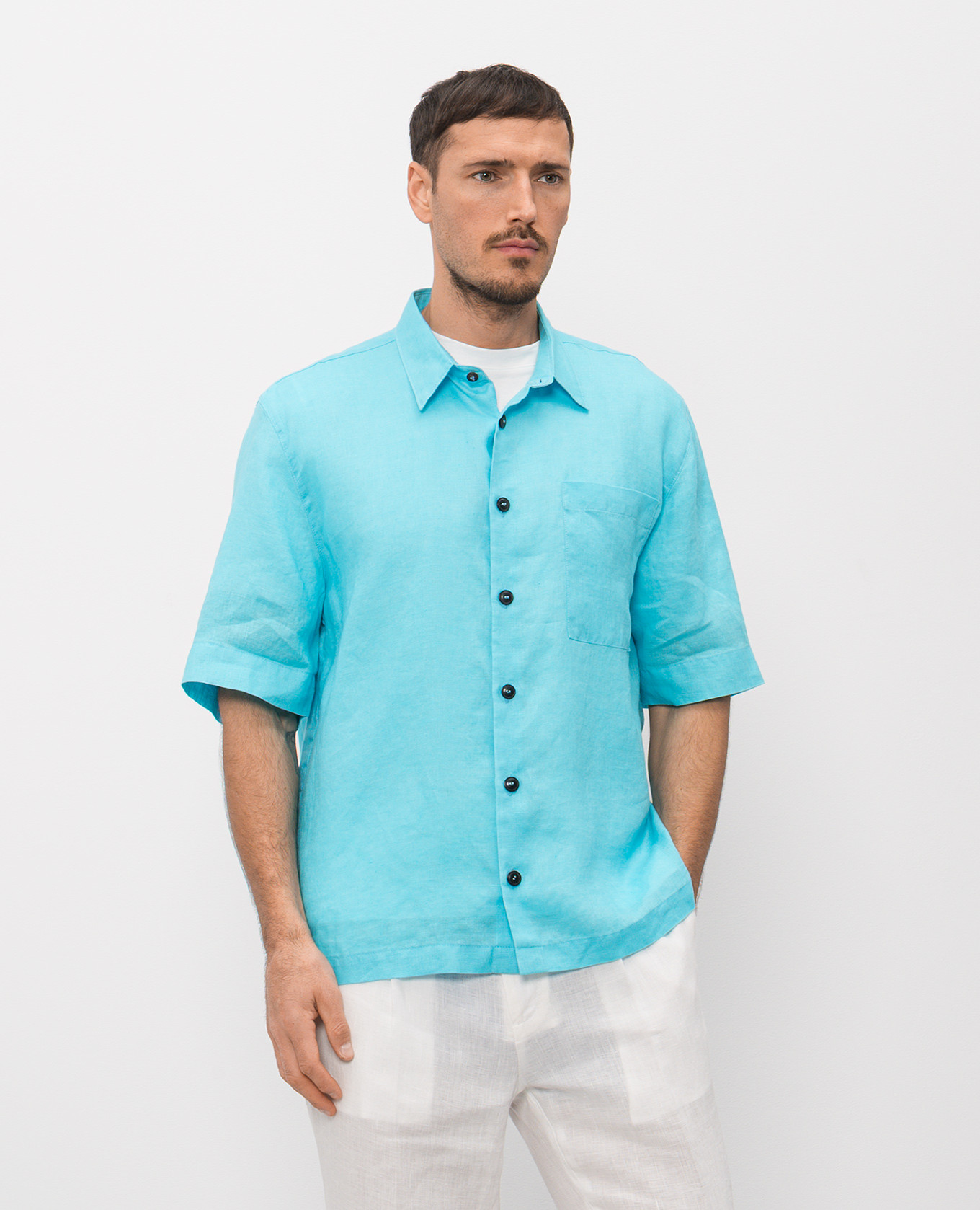 Blue linen shirt with short sleeves Cashmere&Whiskey 3