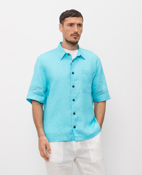 Cashmere&Whiskey Blue linen shirt with short sleeves 0335900656