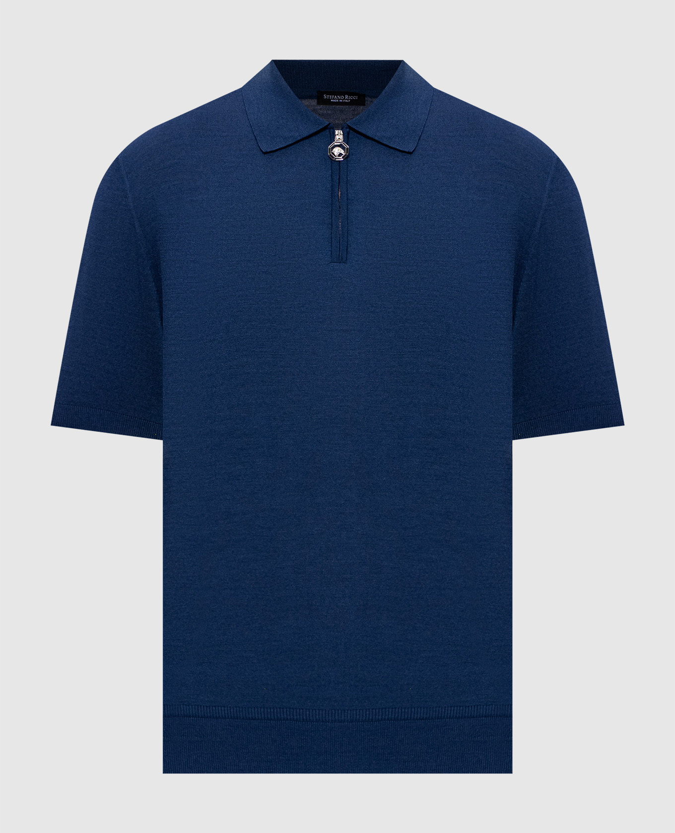 Blue silk polo shirt with emblem