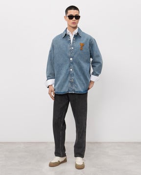Ami Paris Ami de Coeur Blue Denim Shirt Jacket UJK897DE0046m