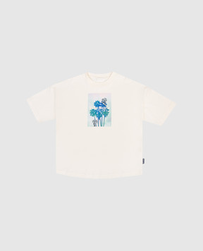 Palm Angels Children's ivory T-shirt with branded print PBAA002S26JER003