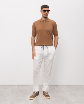 Cashmere&Whiskey Brown linen and silk polo shirt MU9892314520R