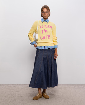 Max & Co Blue denim skirt with linen and logo patch MCOUFO