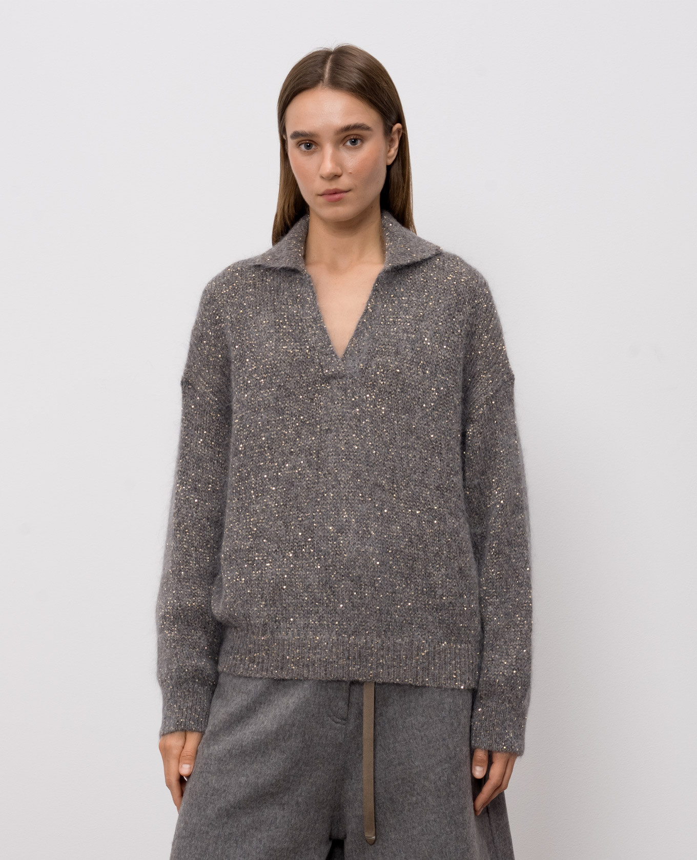 Gray alpaca wool pullover Brunello Cucinelli 3