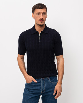 Cashmere&Whiskey Blue polo with textured pattern M54268011