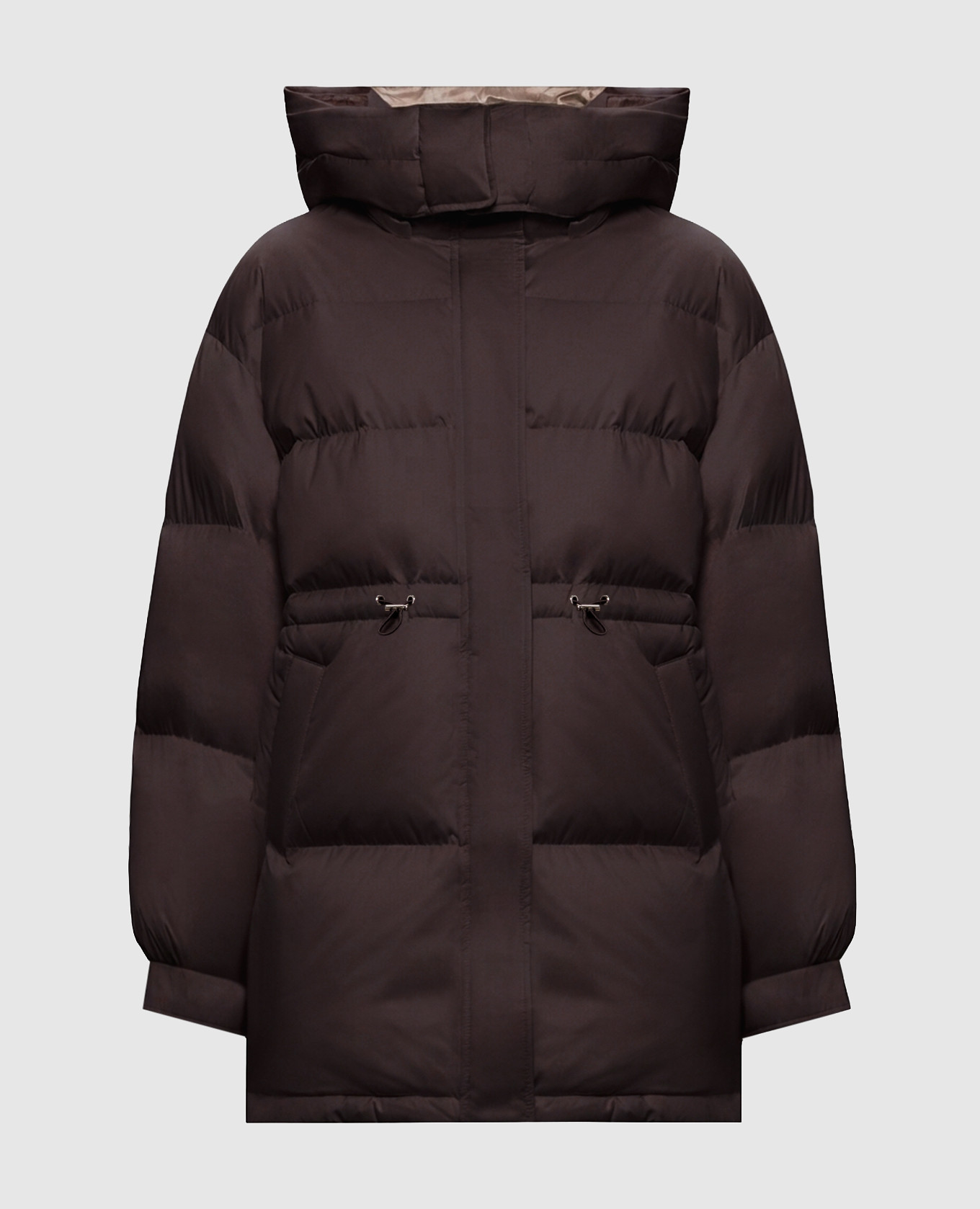 Dark brown quilted down jacket