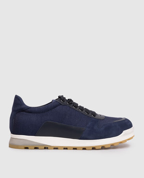ISAIA Blue combination sneakers with embroidered emblem RUNT07PLS46