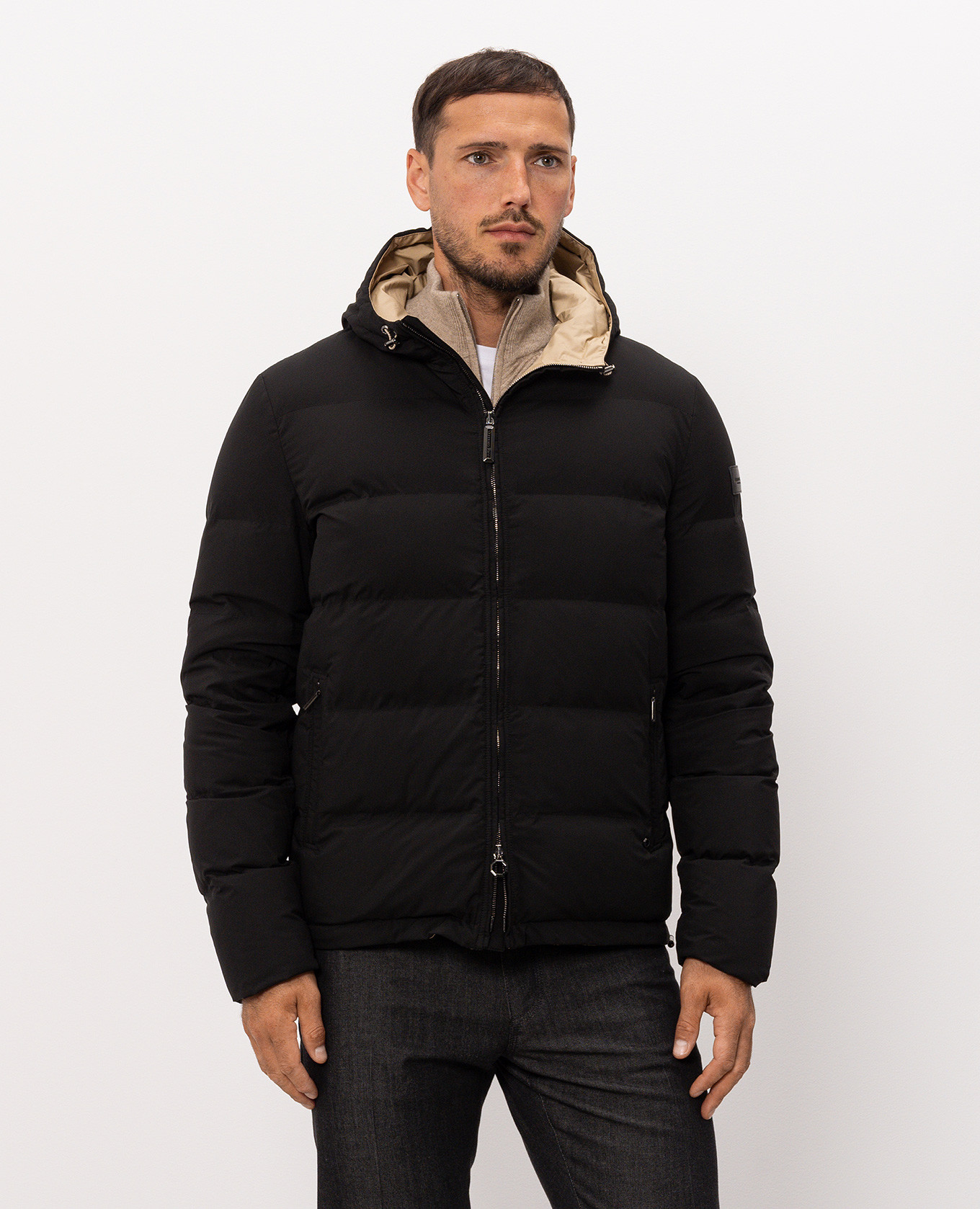 Black down jacket with logo patch Stefano Ricci 3