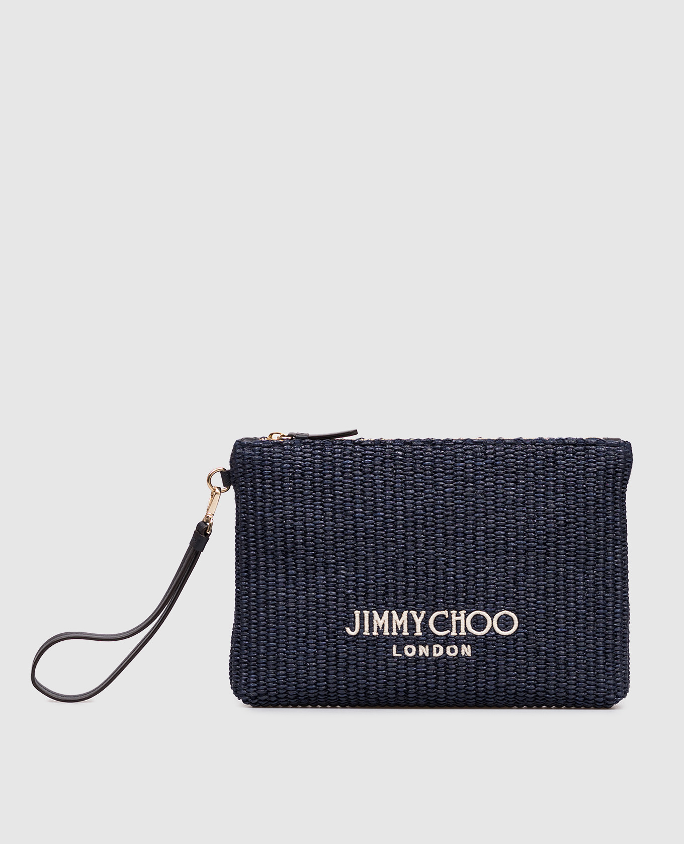 Blue raffia clutch with logo embroidery