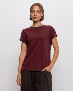 Brunello Cucinelli Burgundy T-shirt with monil chain MPT18BD200
