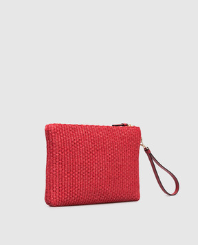 Jimmy Choo Red raffia clutch with logo embroidery ZIPPEDFLATPOUCHJYN