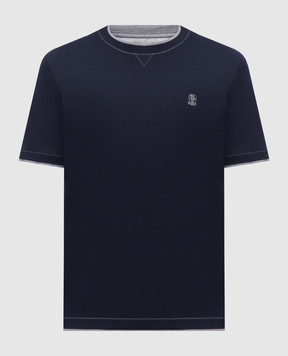 Brunello Cucinelli Blue T-shirt with embroidered emblem M0B137451G