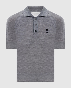 Ami Paris Grey merino wool polo shirt FPL439KN0039