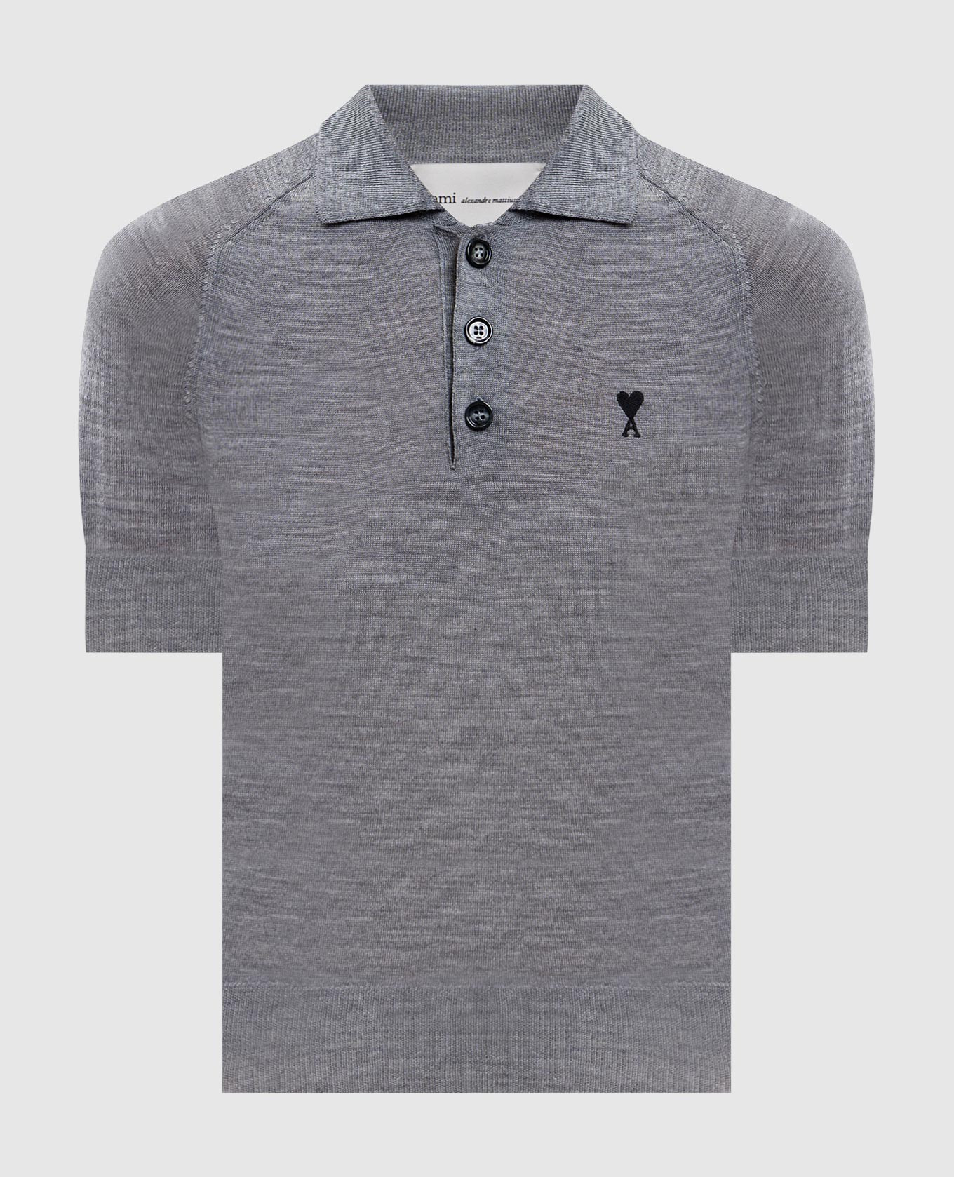 Grey merino wool polo shirt
