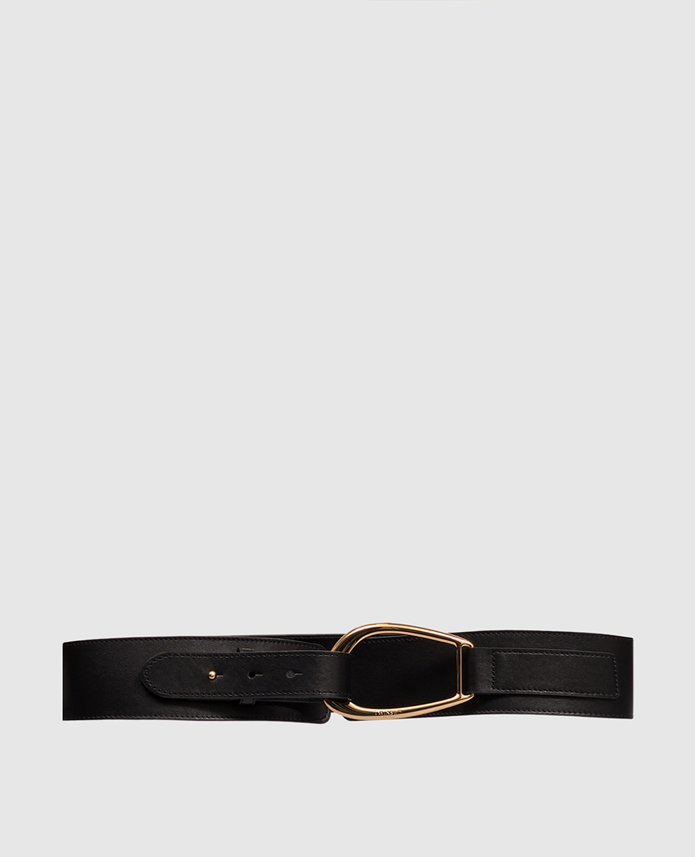 Black leather belt with logo engraving