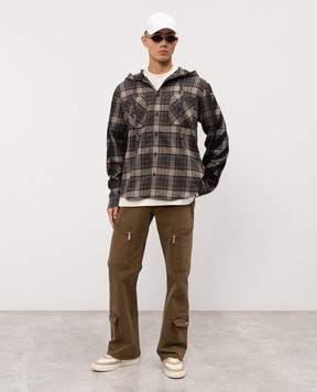Off-White Gray checked shirt with hood OMGE031F25FAB001