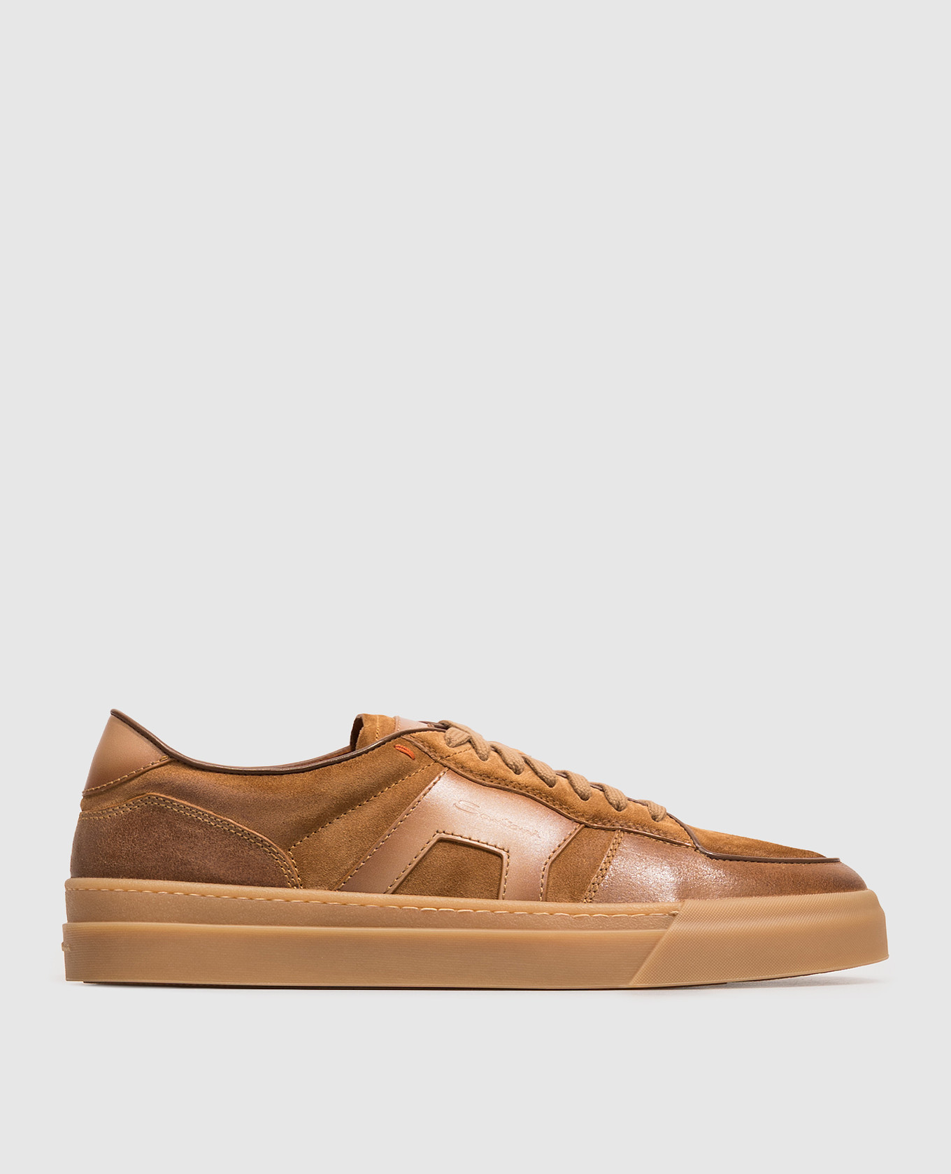 Brown leather sneakers with logo patch Santoni