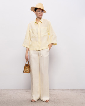 Peserico Ivory linen pants with monil chain P04274A02606