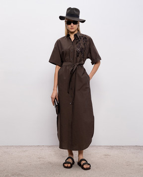 Brunello Cucinelli Brown shirt dress with sequin embroidery M0F79AHD91