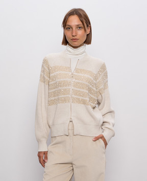 Brunello Cucinelli Ivory cardigan with sequined stripes M58734706P