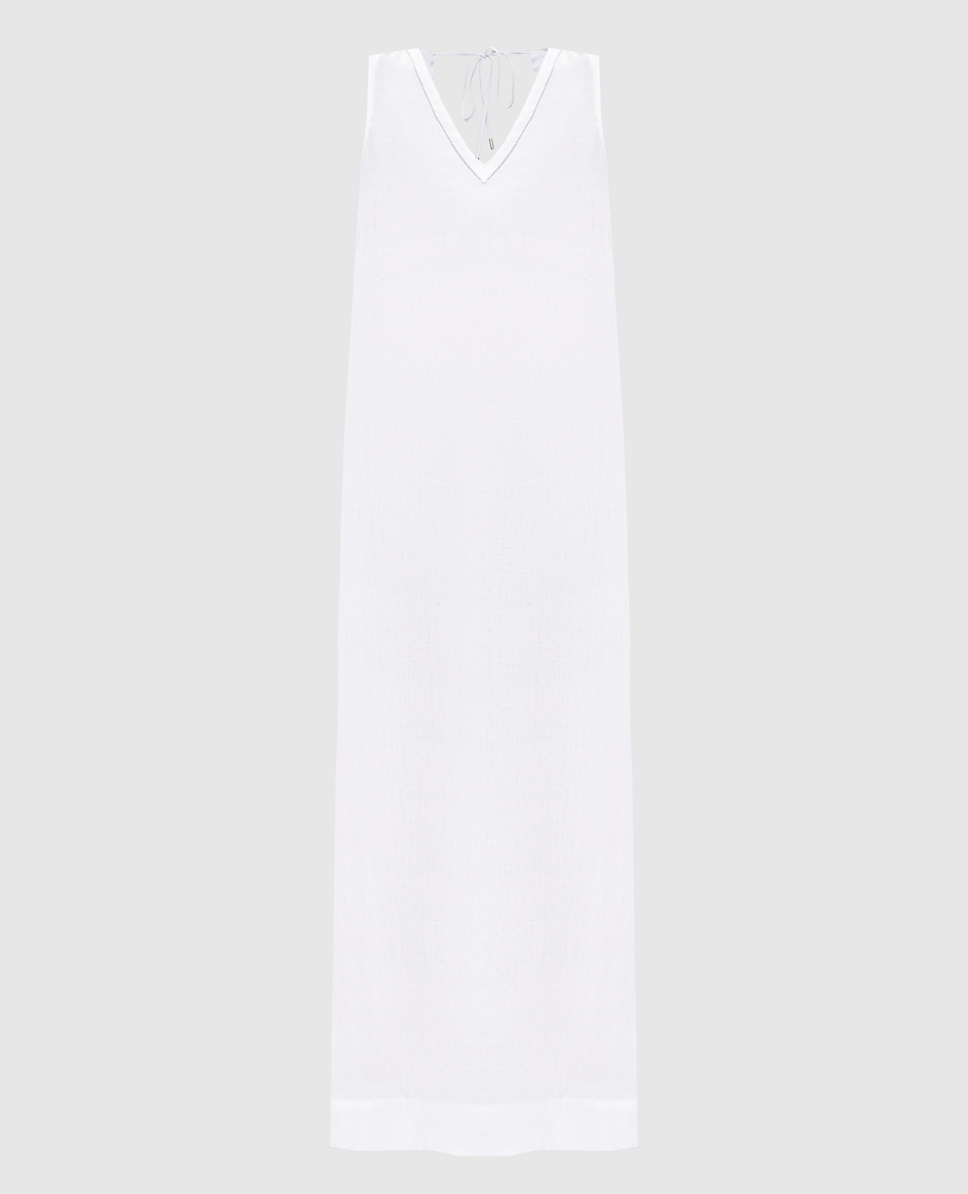White linen dress with monil chain