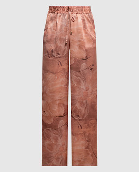 Kiton Pink silk pants with floral print D48122K0873G