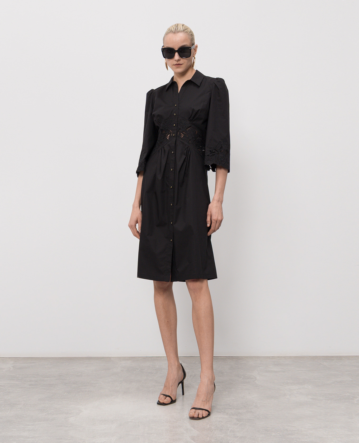 Black shirt dress with broderie embroidery Twinset 2