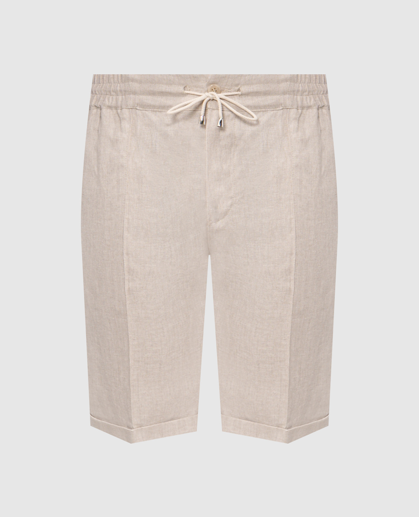 Short en lin beige à revers