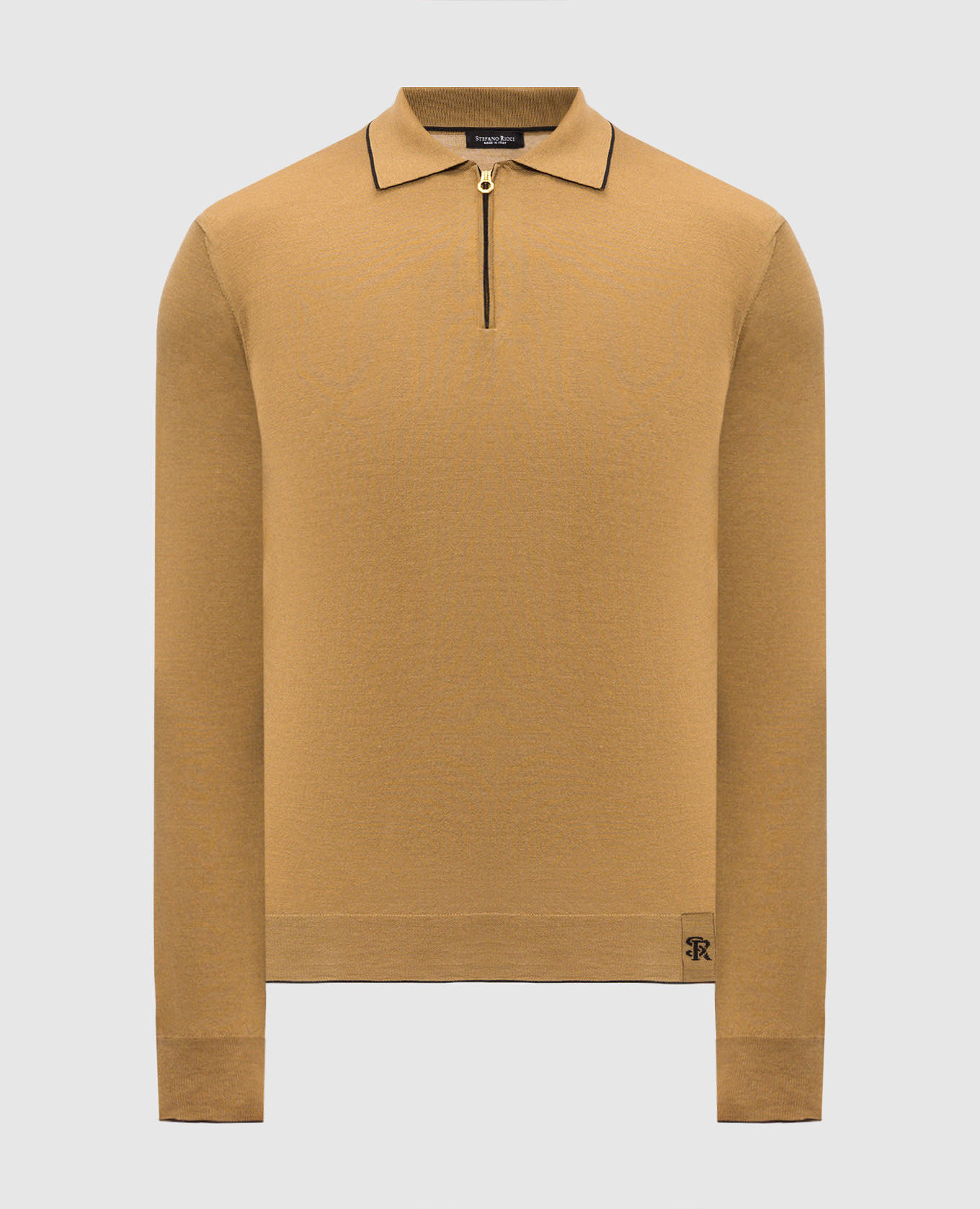 Brown wool, silk and cashmere polo with monogram logo